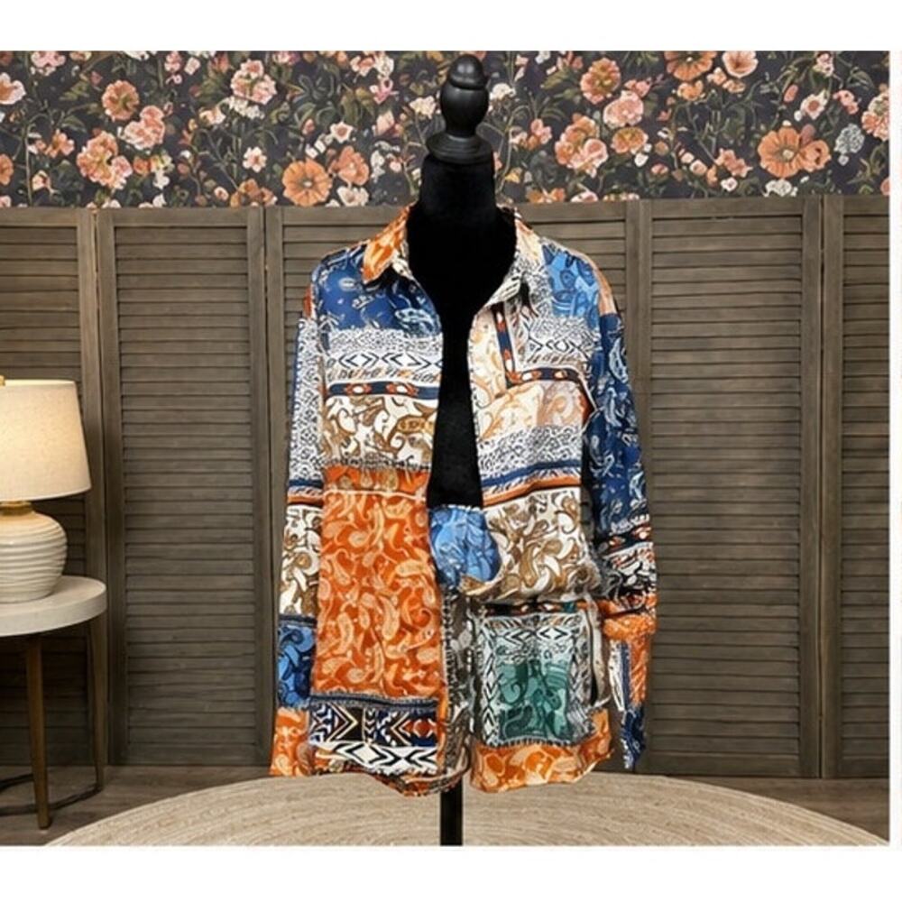 Inmod Patchwork Paisley 2 Piece Shorts Set M Button Down Resort Boho NWT - Picture 5 of 10